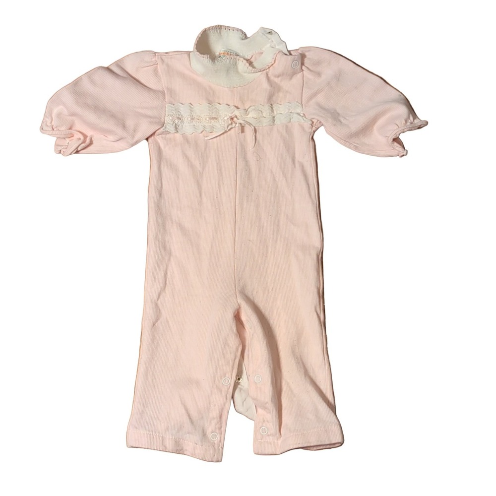 Health-tex Vintage Ribbed Romper Girls 12 Months Pink 70s Long Sleeve